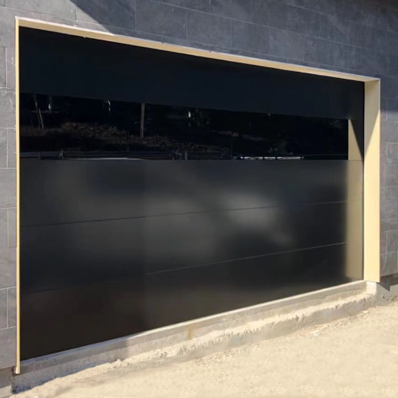 Modern Design Flush Panel Steel Garage Doors with Black Mirror Glass