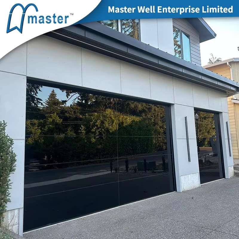 Black Frameless Overhead Aluminum Glass Garage Door