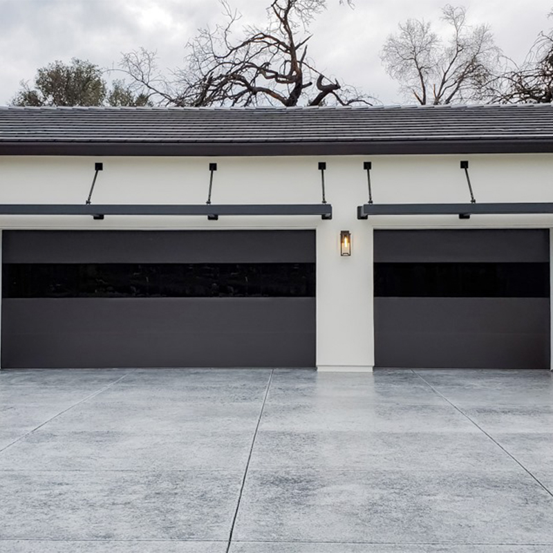 Modern Design Flush Panel Steel Garage Doors with Black Mirror Glass